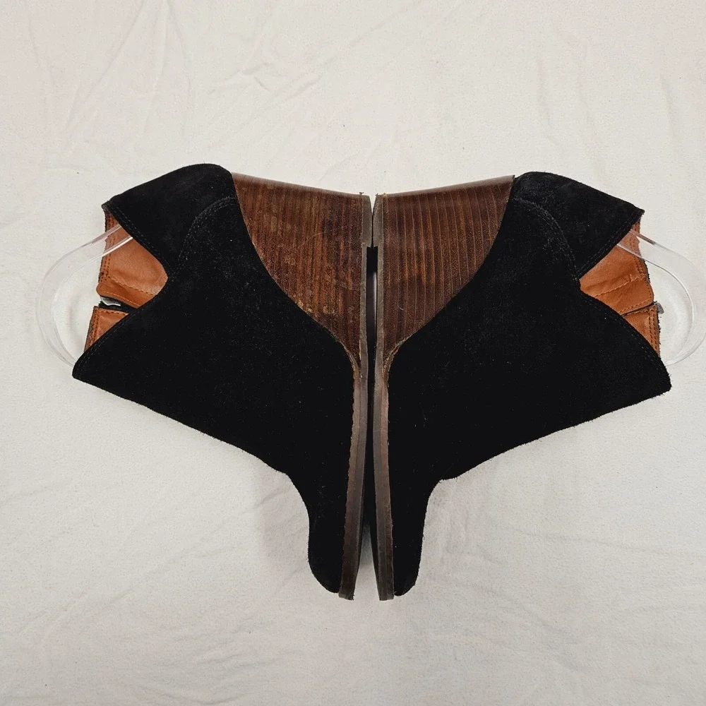 Lucky Brand Black Suede Leather Wedge Heel Ankle Booties Neutral Women's Shoes 8